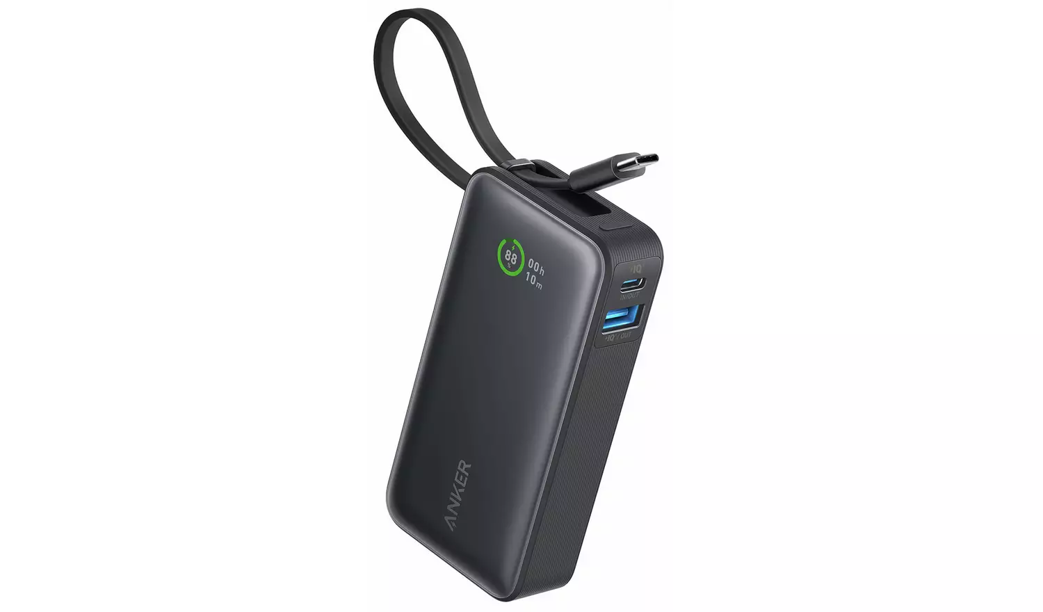 Anker Nano Power Bank with 10,000mAh capacity, built-in USB-C cable and up to 30W USB-C output
