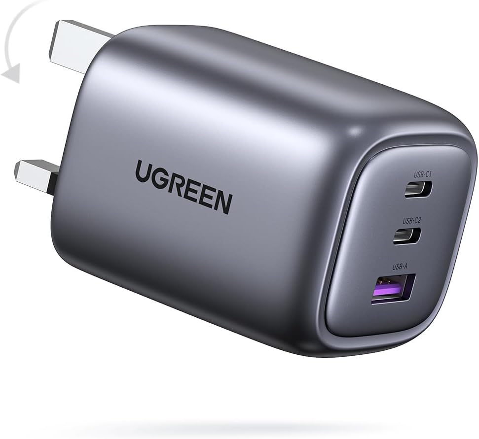UGREEN Nexode 65W three-port GaN charger with folding UK plug